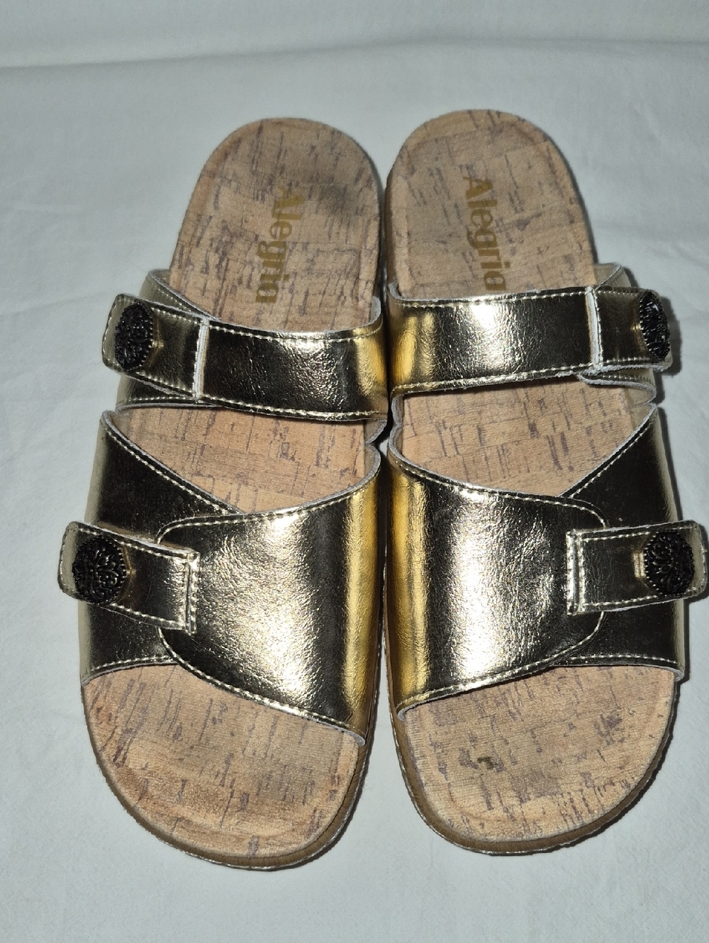 Alegria Metallic Gold Double Strap Comfort Slides